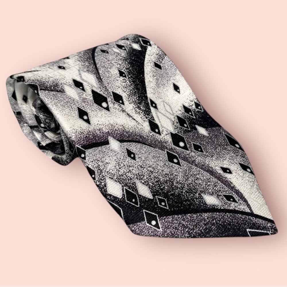 3/$10 Enrico Capucci Tie 60”x4” Jacquard 100% Silk Black White